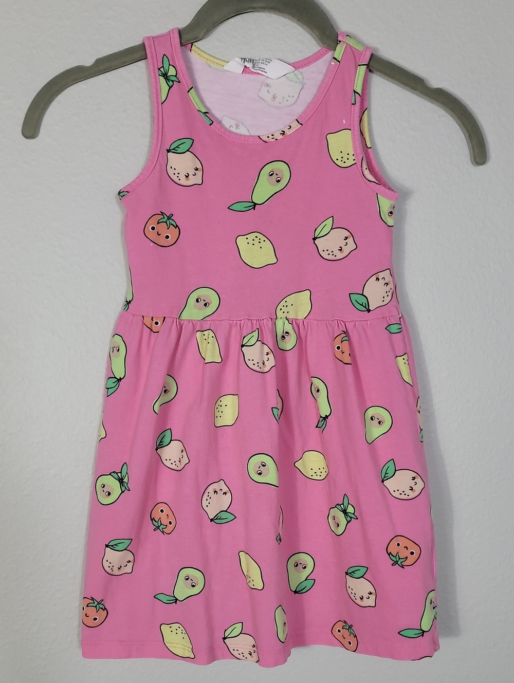 H&M Girls Fruit Print Sleeveless Dress Size 4–6 Pink Cotton Novelty Casual